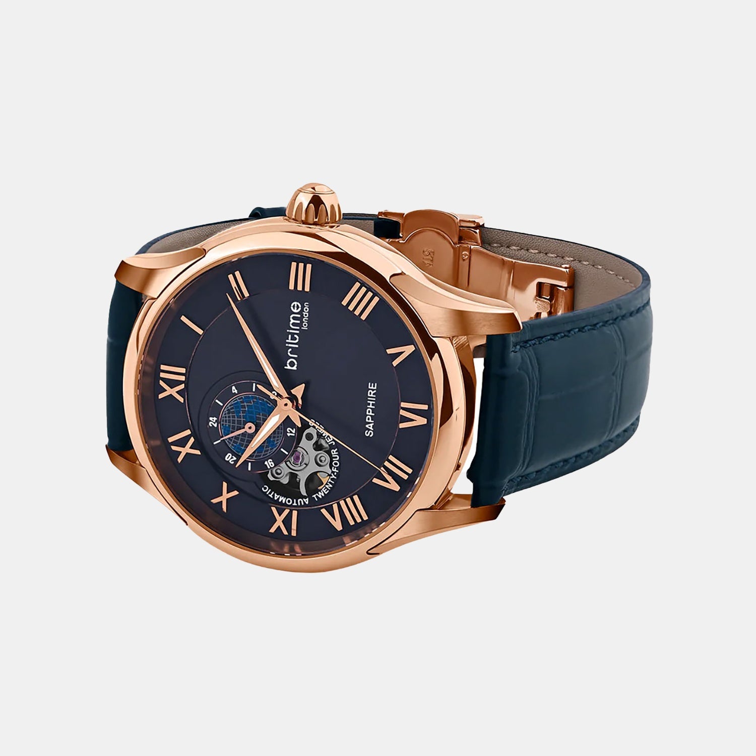 Spiral Men Automatic Blue Dial Multi-Function Leather Watch 318-L30507
