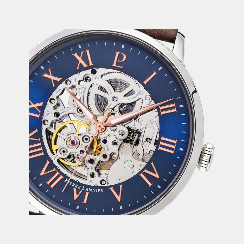 Men Automatic Blue Dial Analog Leather Watch 322B164