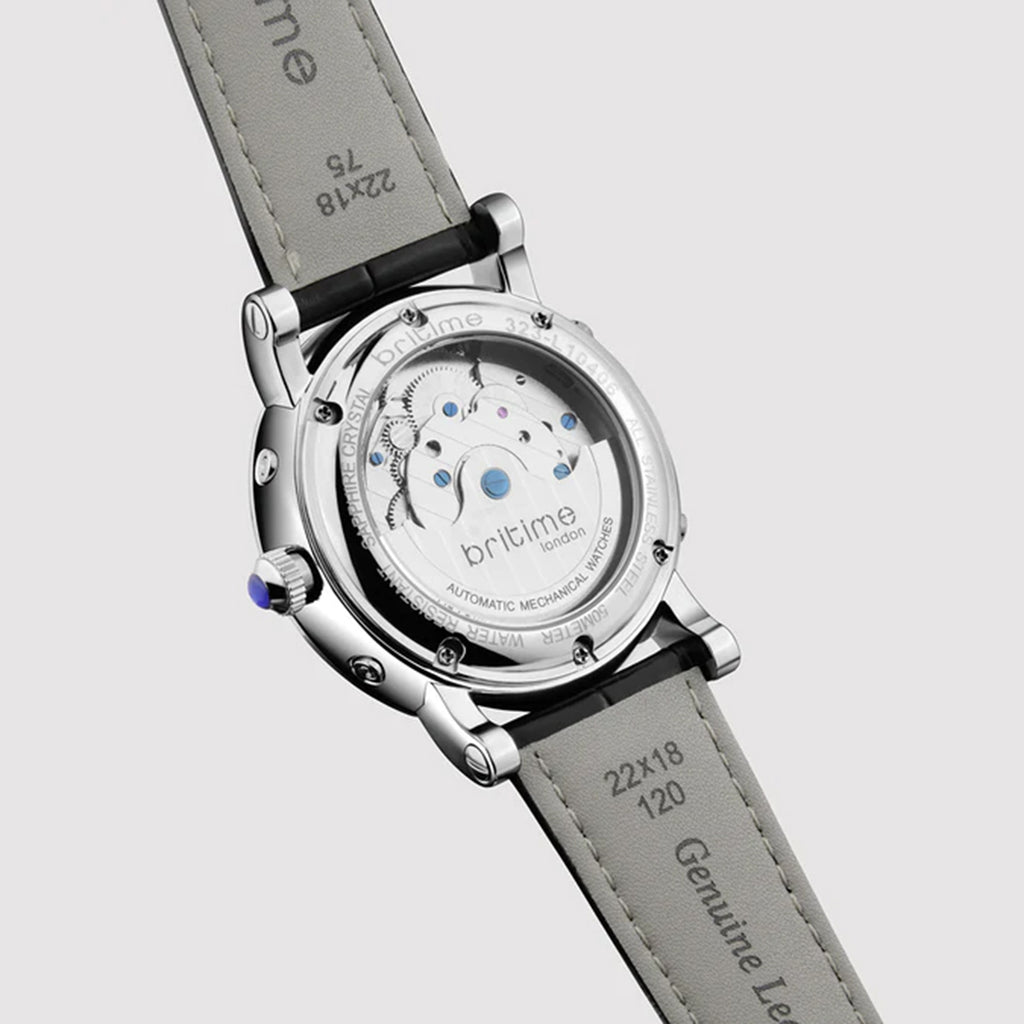Motion Men Automatic Silver Dial Multi-Function Leather Watch 323-L10306