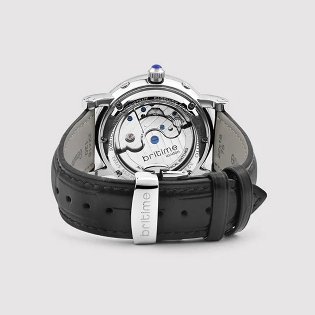 Motion Men Automatic Silver Dial Multi-Function Leather Watch 323-L10306