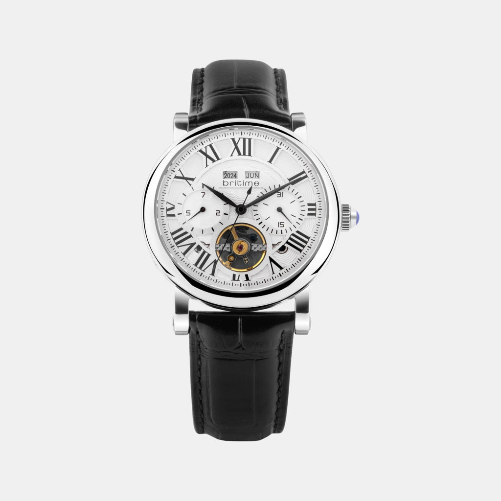 Motion Men Automatic Silver Dial Multi-Function Leather Watch 323-L10306