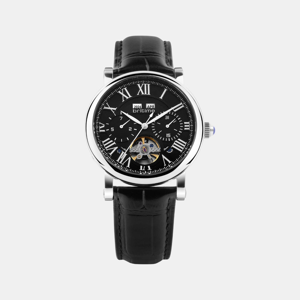 Motion Men Automatic Black Dial Multi-Function Leather Watch 323-L10406