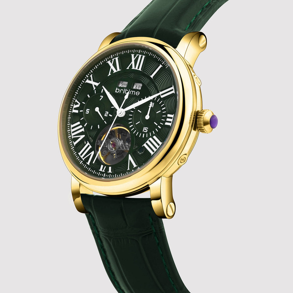 Motion Men Automatic Green Dial Multi-Function Leather Watch 323-L21412