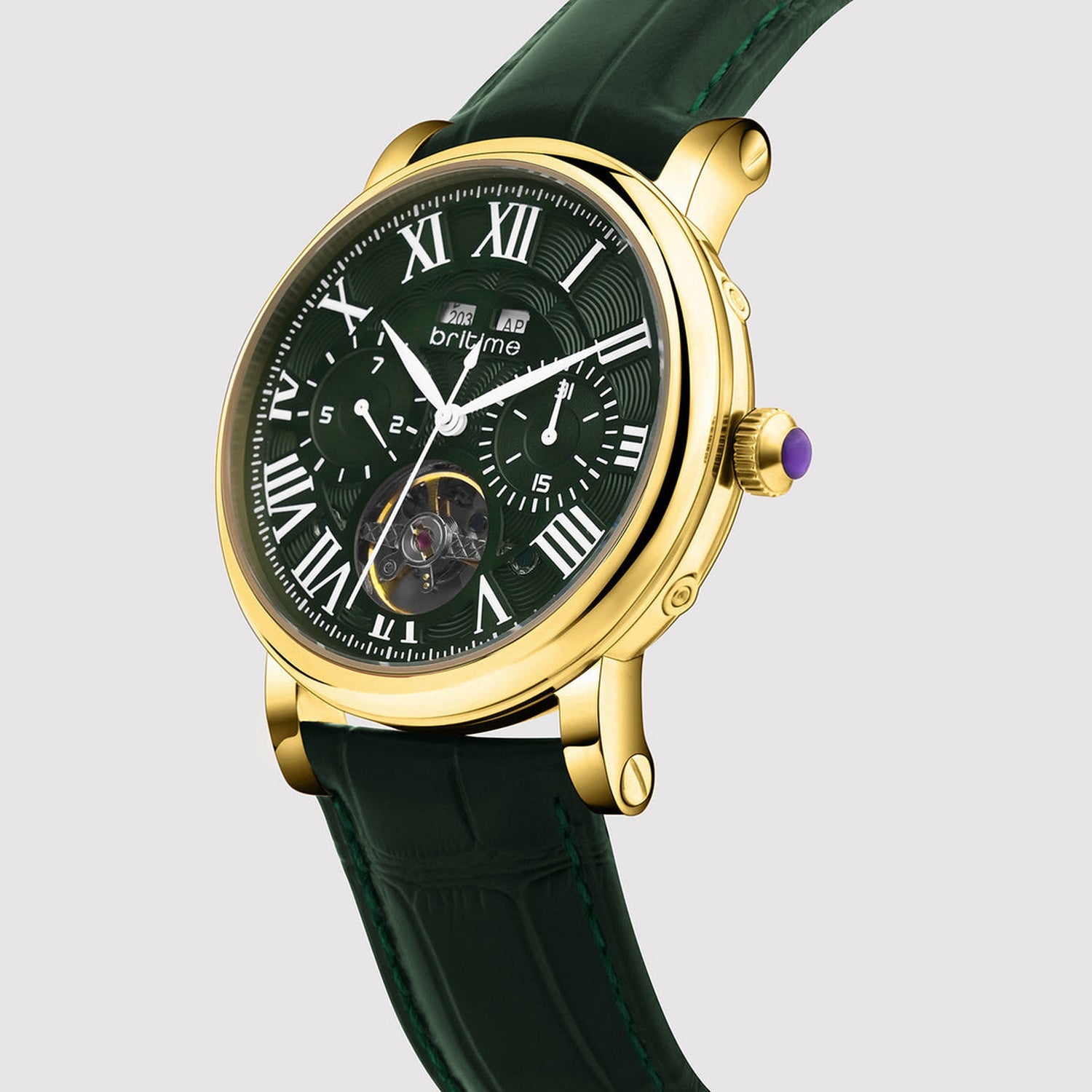Motion Men Automatic Green Dial Multi-Function Leather Watch 323-L21412