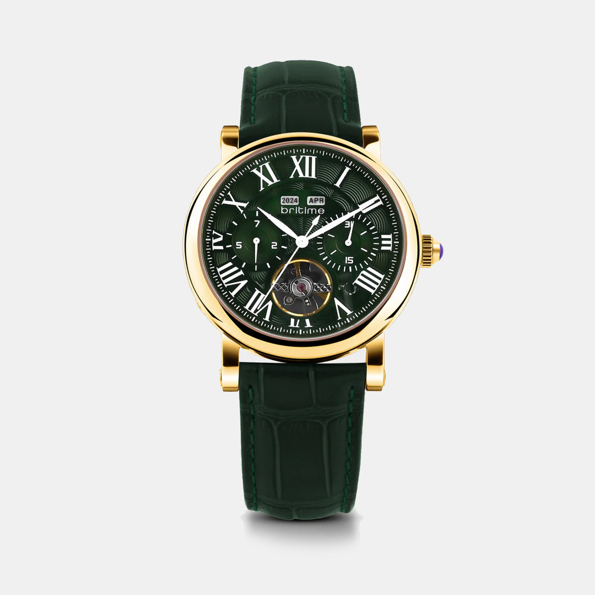 Motion Men Automatic Green Dial Multi-Function Leather Watch 323-L21412
