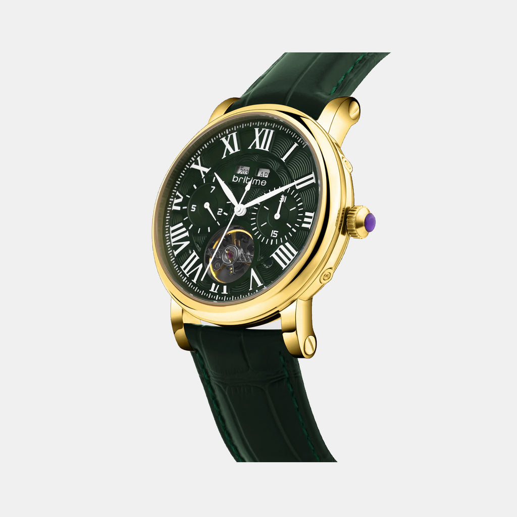 Motion Men Automatic Green Dial Multi-Function Leather Watch 323-L21412