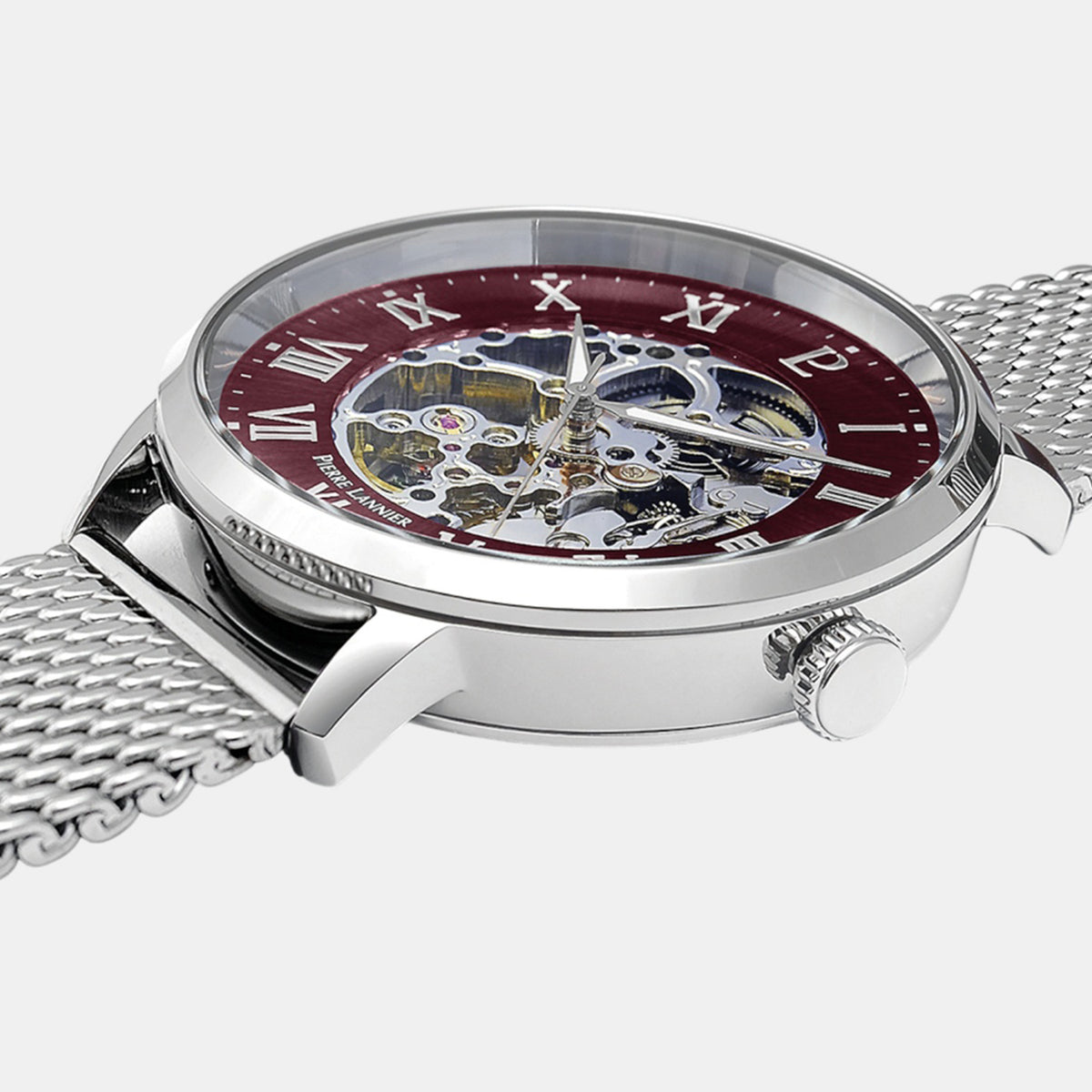 Men Automatic Burgundy Dial Analog Mesh Watch 323D151