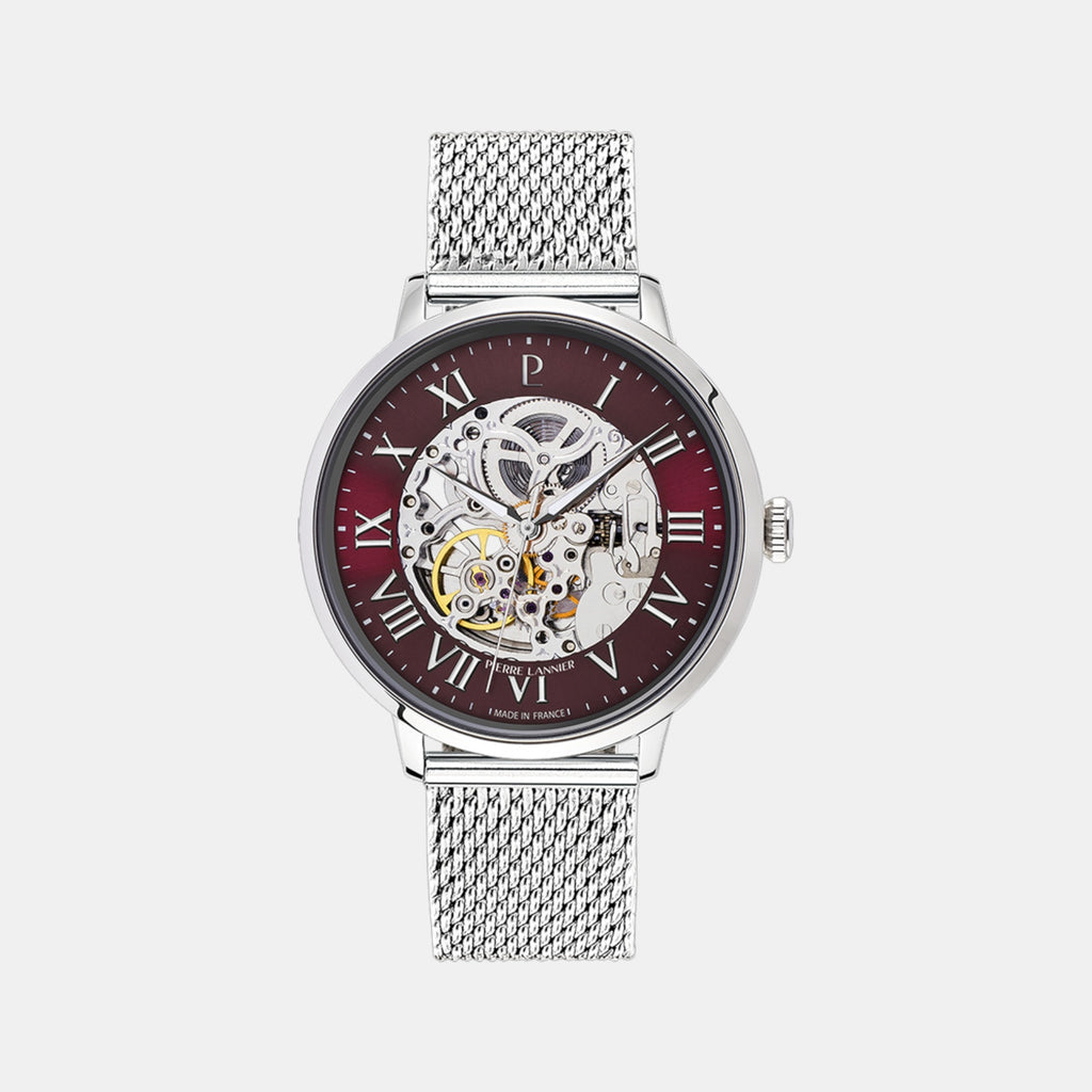 Men Automatic Burgundy Dial Analog Mesh Watch 323D151