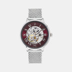 Men Automatic Burgundy Dial Analog Mesh Watch 323D151