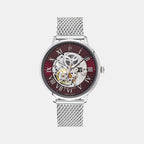 Men Automatic Burgundy Dial Analog Mesh Watch 323D151