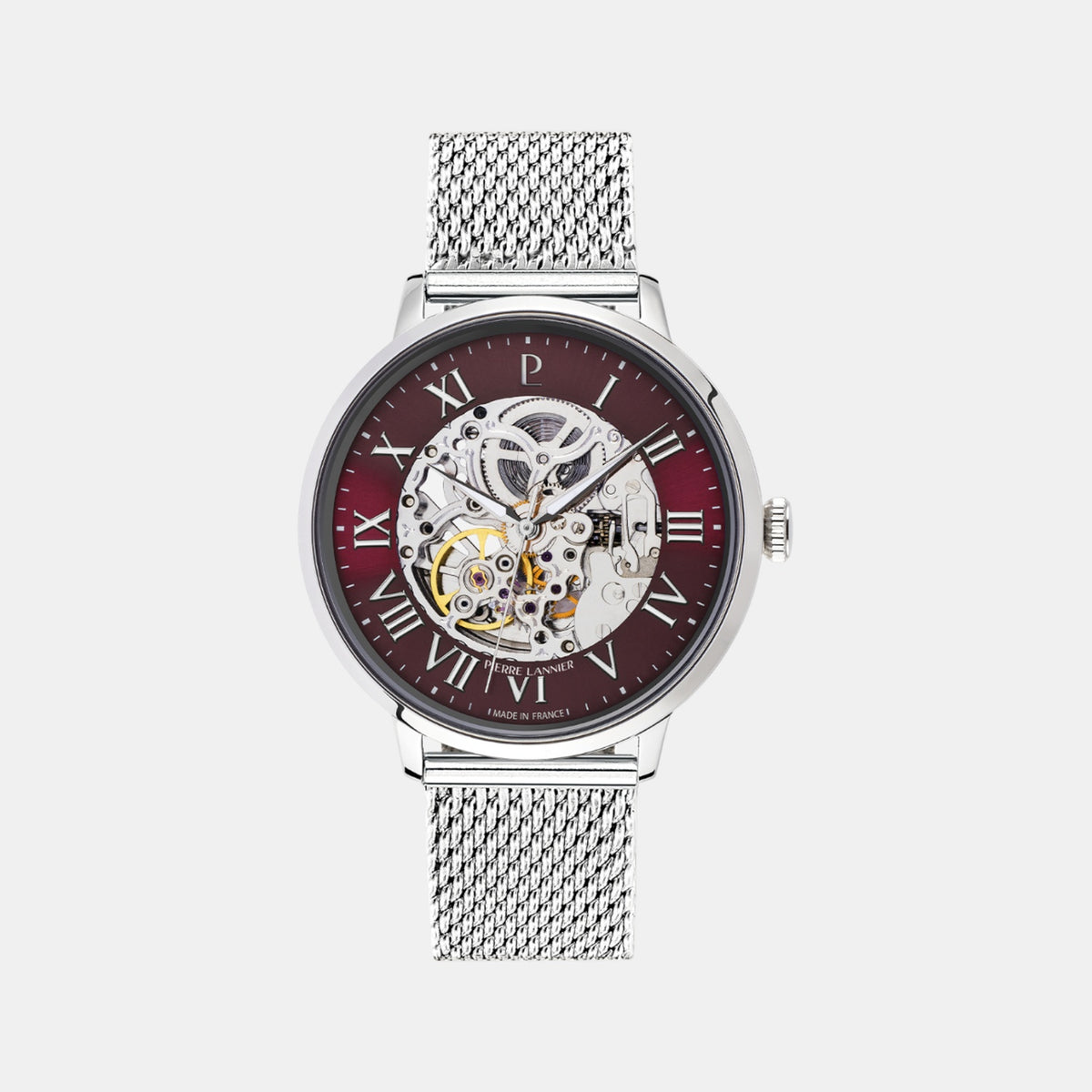 Men Automatic Burgundy Dial Analog Mesh Watch 323D151