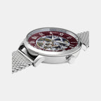 Men Automatic Burgundy Dial Analog Mesh Watch 323D151