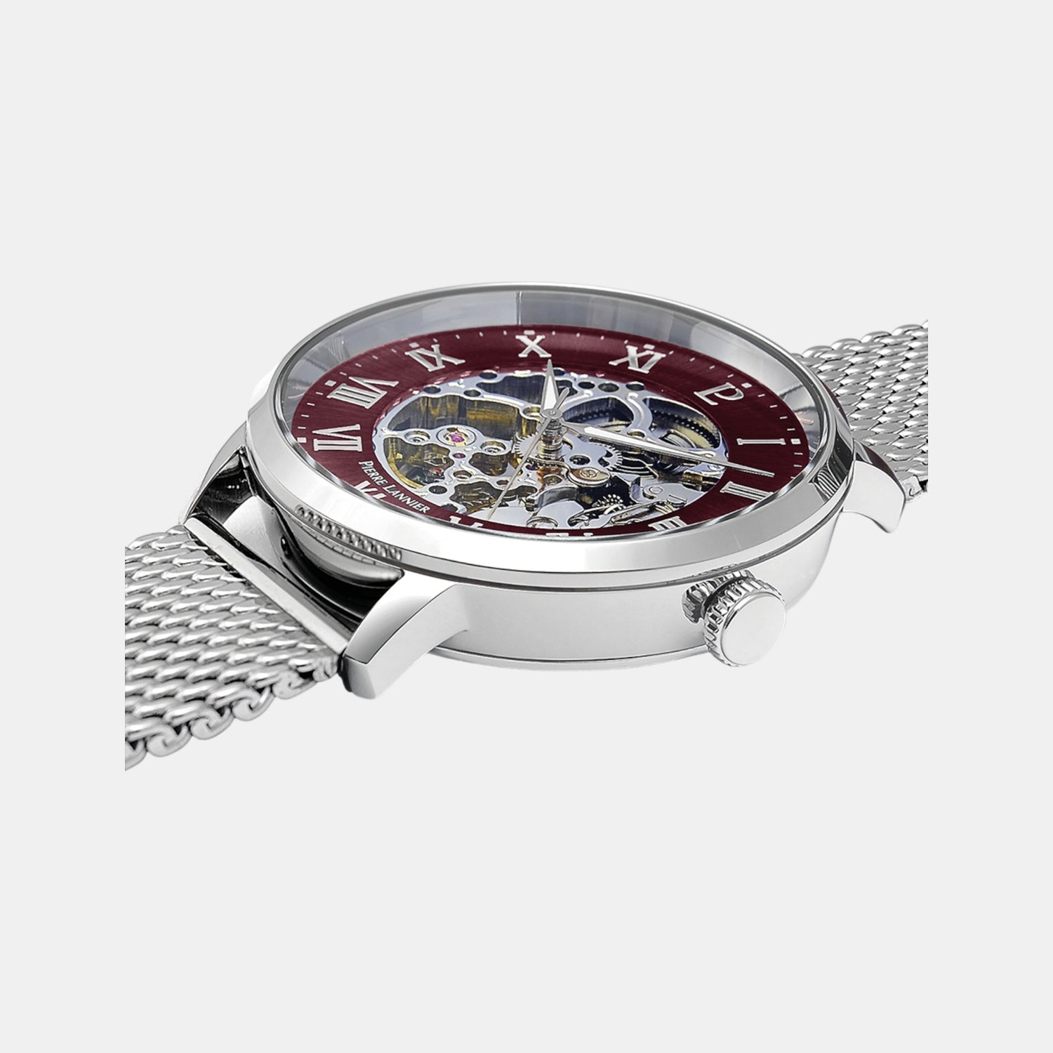 Men Automatic Burgundy Dial Analog Mesh Watch 323D151