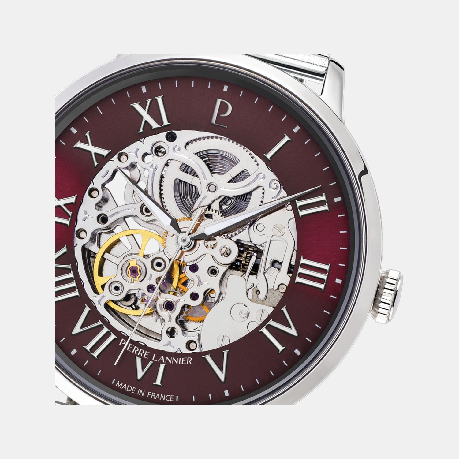 Men Automatic Burgundy Dial Analog Mesh Watch 323D151
