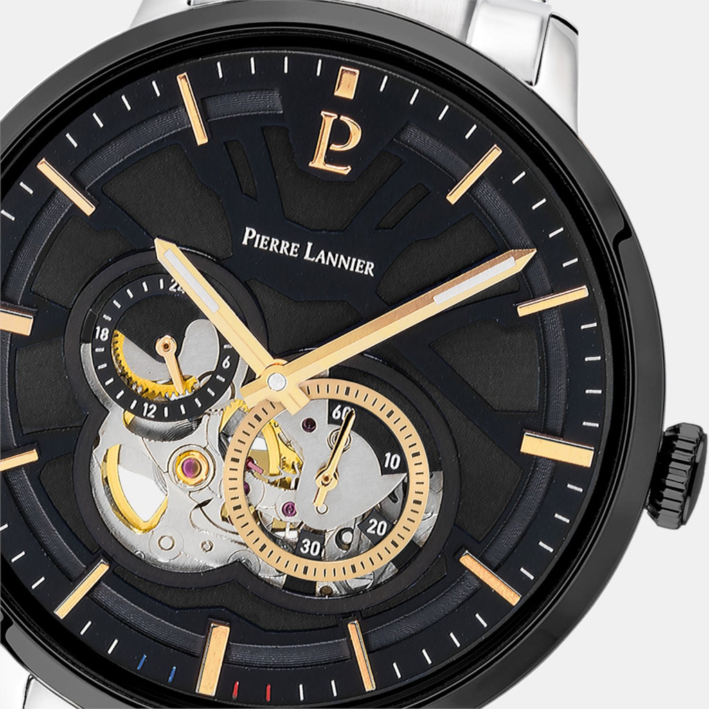 Pierre Lannier Trio Men Automatic Black Dial Analog Stainless Steel Watch 331H131-2