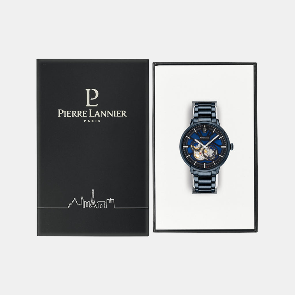 Pierre Lannier Trio Men Automatic Blue Dial Analog Stainless Steel Watch 333D469-5