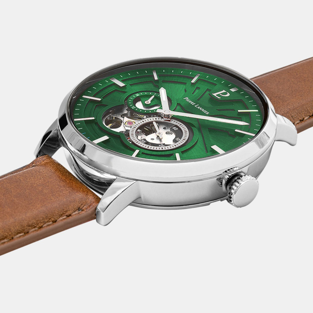 Trio Men Automatic Green Dial Analog Leather Watch 334B174