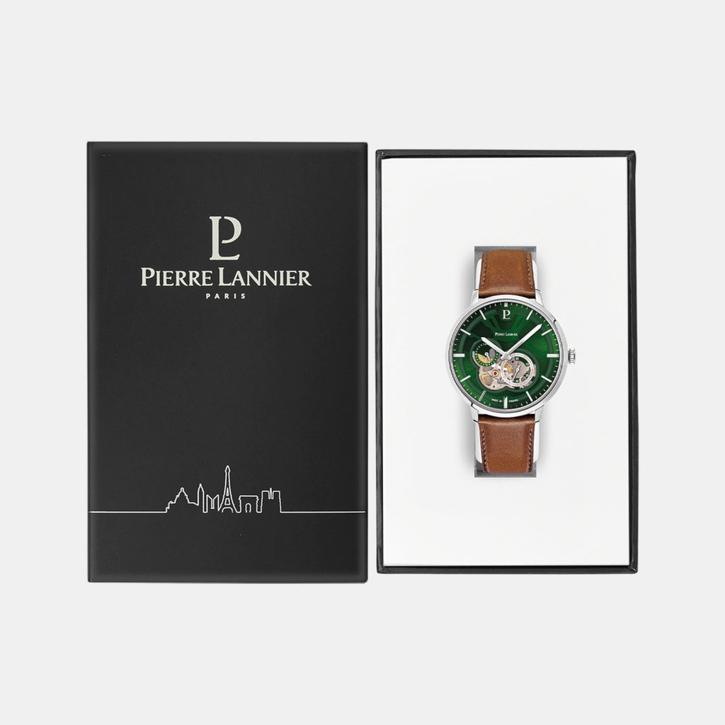 Trio Men Automatic Green Dial Analog Leather Watch 334B174