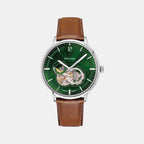 Trio Men Automatic Green Dial Analog Leather Watch 334B174