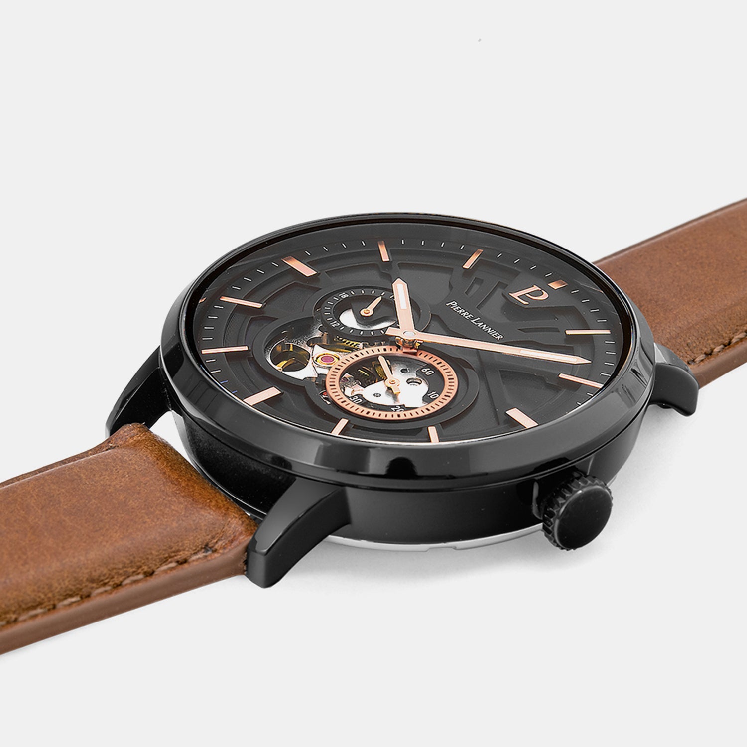 Trio Men Automatic Black Dial Analog Leather Watch 335B434