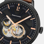 Trio Men Automatic Black Dial Analog Leather Watch 335B434