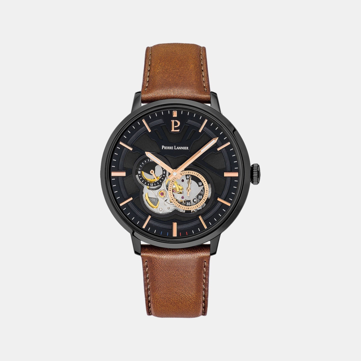 Trio Men Automatic Black Dial Analog Leather Watch 335B434