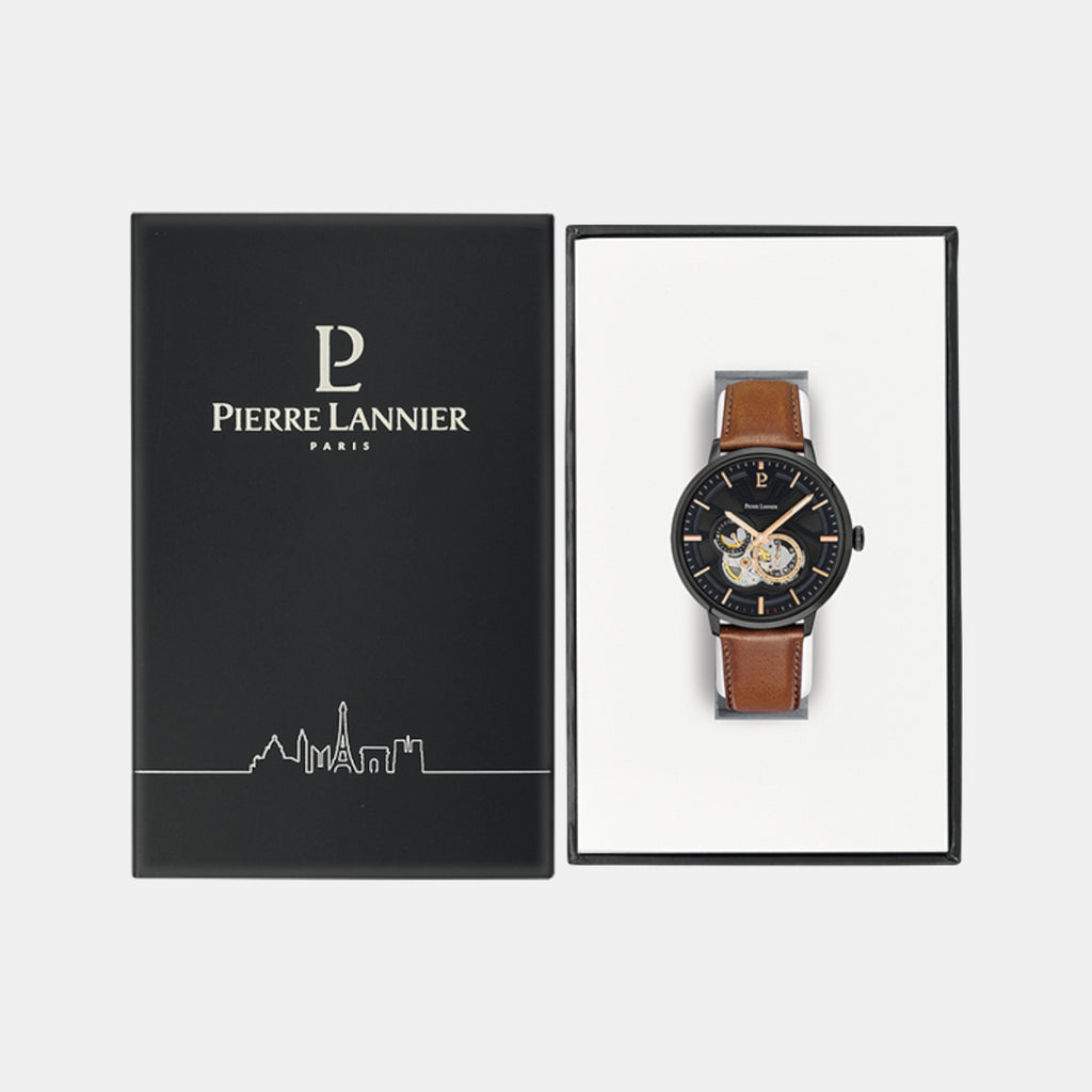 Trio Men Automatic Black Dial Analog Leather Watch 335B434