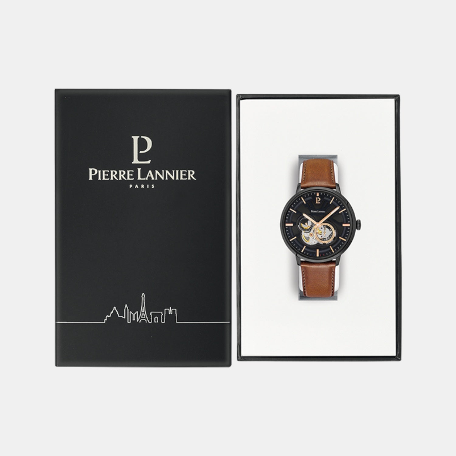 Trio Men Automatic Black Dial Analog Leather Watch 335B434