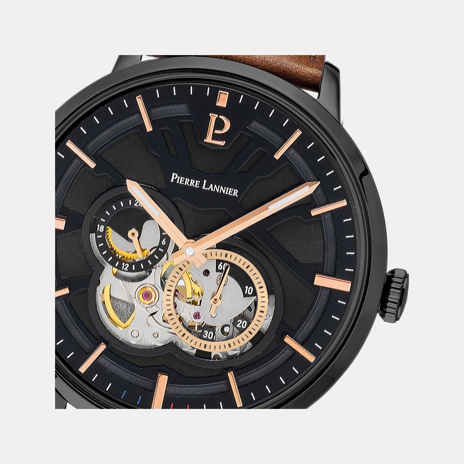 Trio Men Automatic Black Dial Analog Leather Watch 335B434