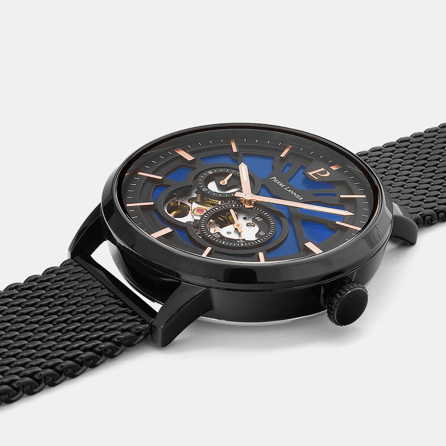 Trio Men Automatic Blue Dial Analog Stainless Steel Watch 335B469