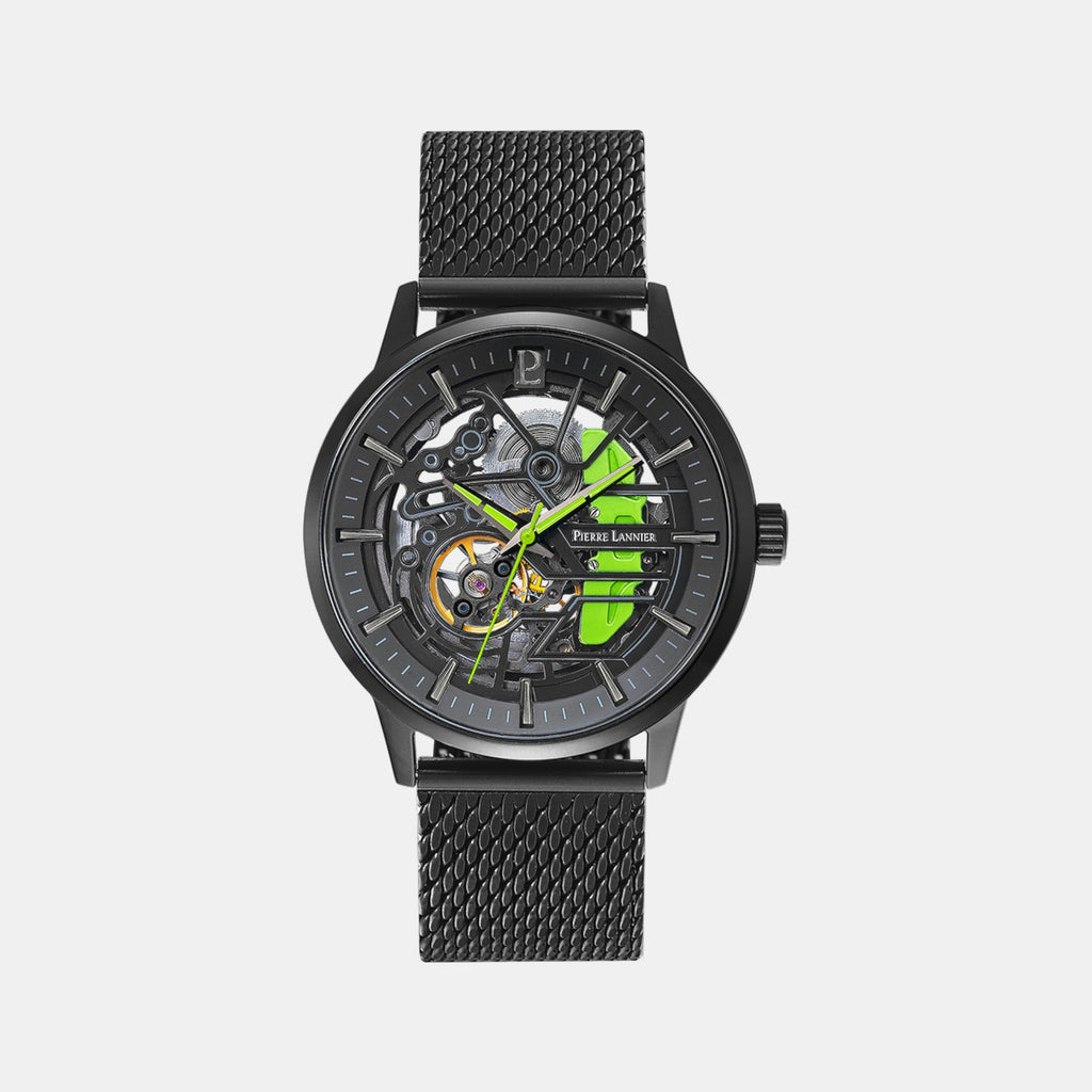 Paddock Men Automatic Black Dial Analog Stainless Steel Watch 338A469