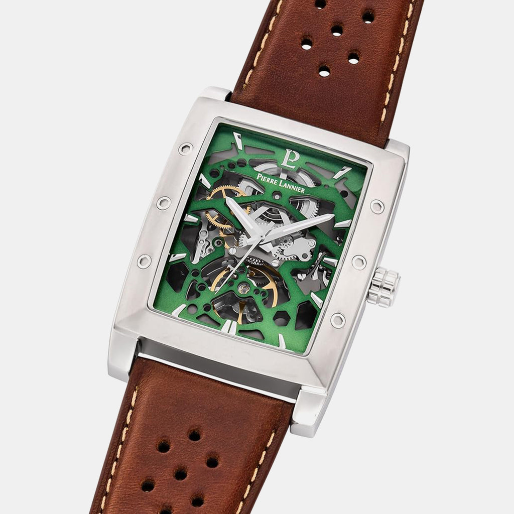 Hector Men Automatic Green Dial Analog Leather Watch 342A174