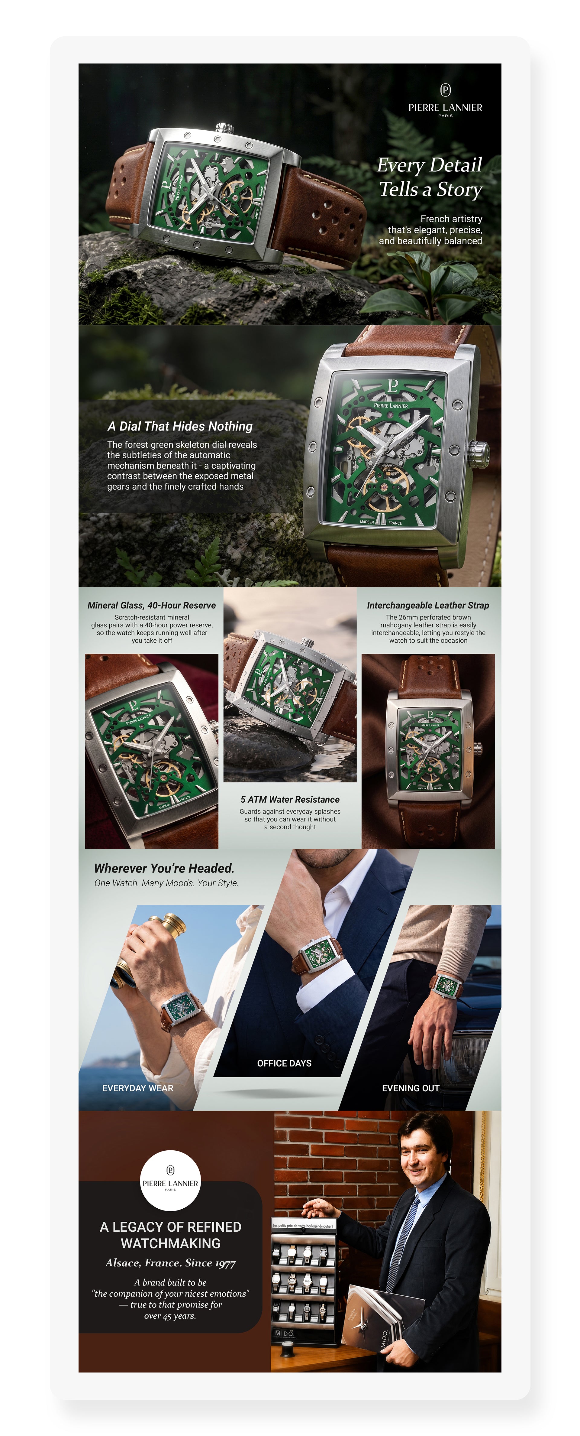 Hector Men Automatic Green Dial Analog Leather Watch 342A174