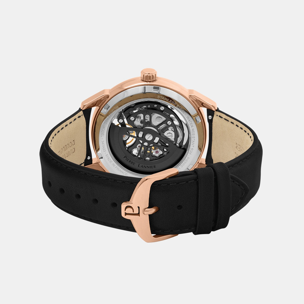 Monarck Men Automatic Black Dial Analog Leather Watch 347A233
