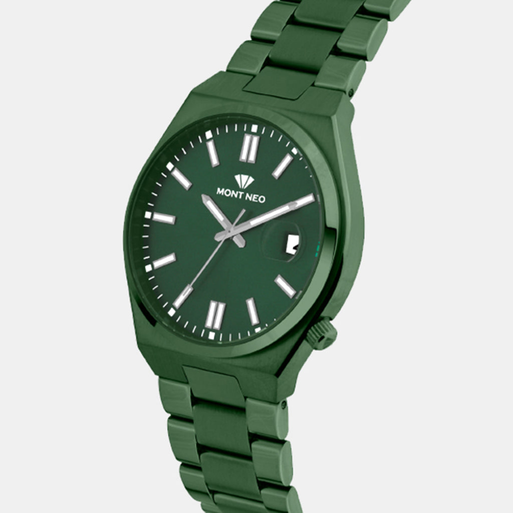 Men Quartz Green Dial Analog Metal Watch 3506E-M101014