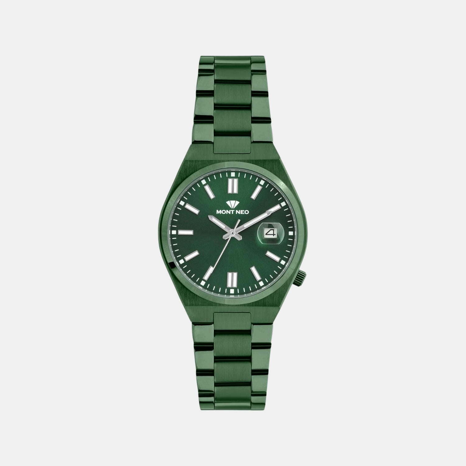 Men Quartz Green Dial Analog Metal Watch 3506E-M101014