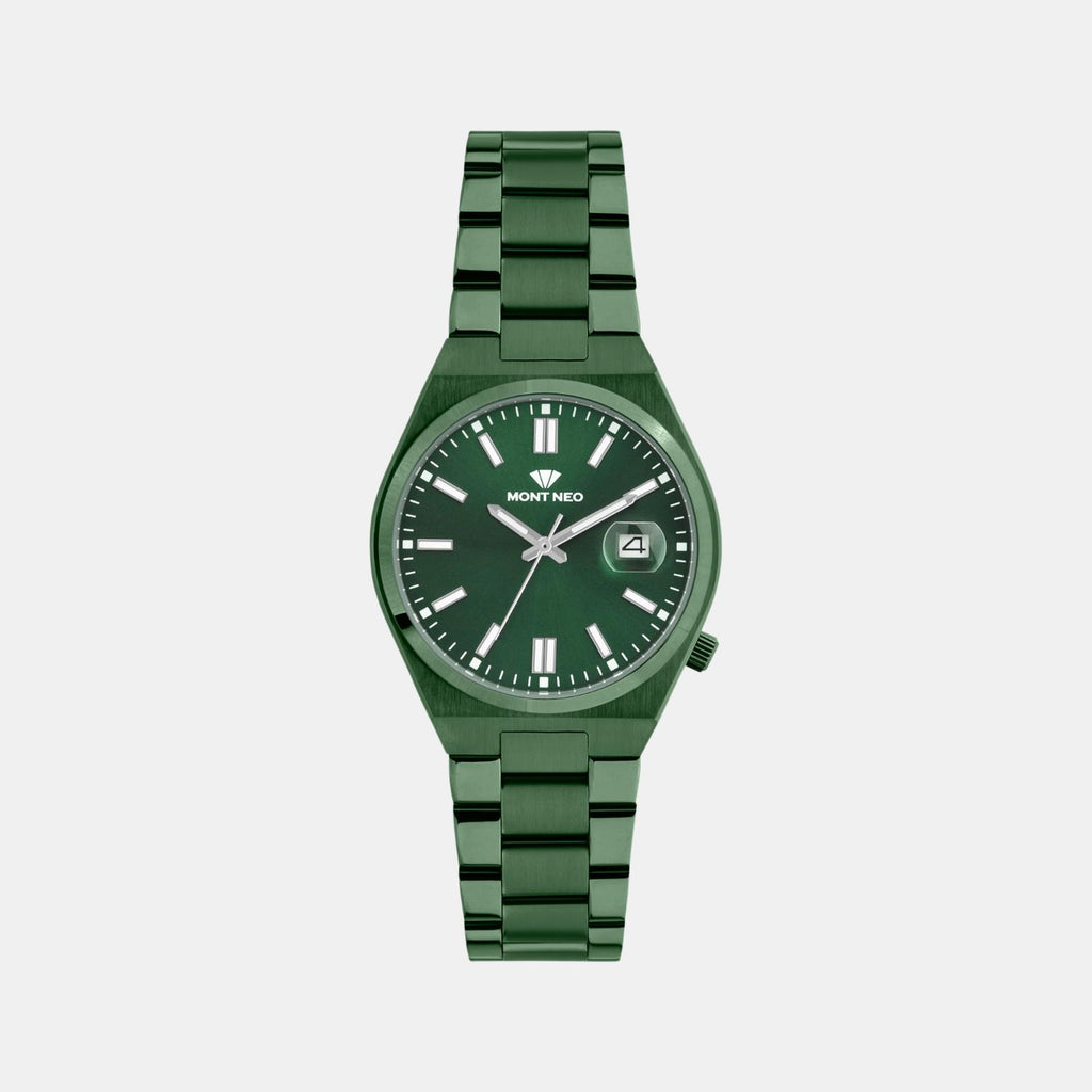 Men Quartz Green Dial Analog Metal Watch 3506E-M101014