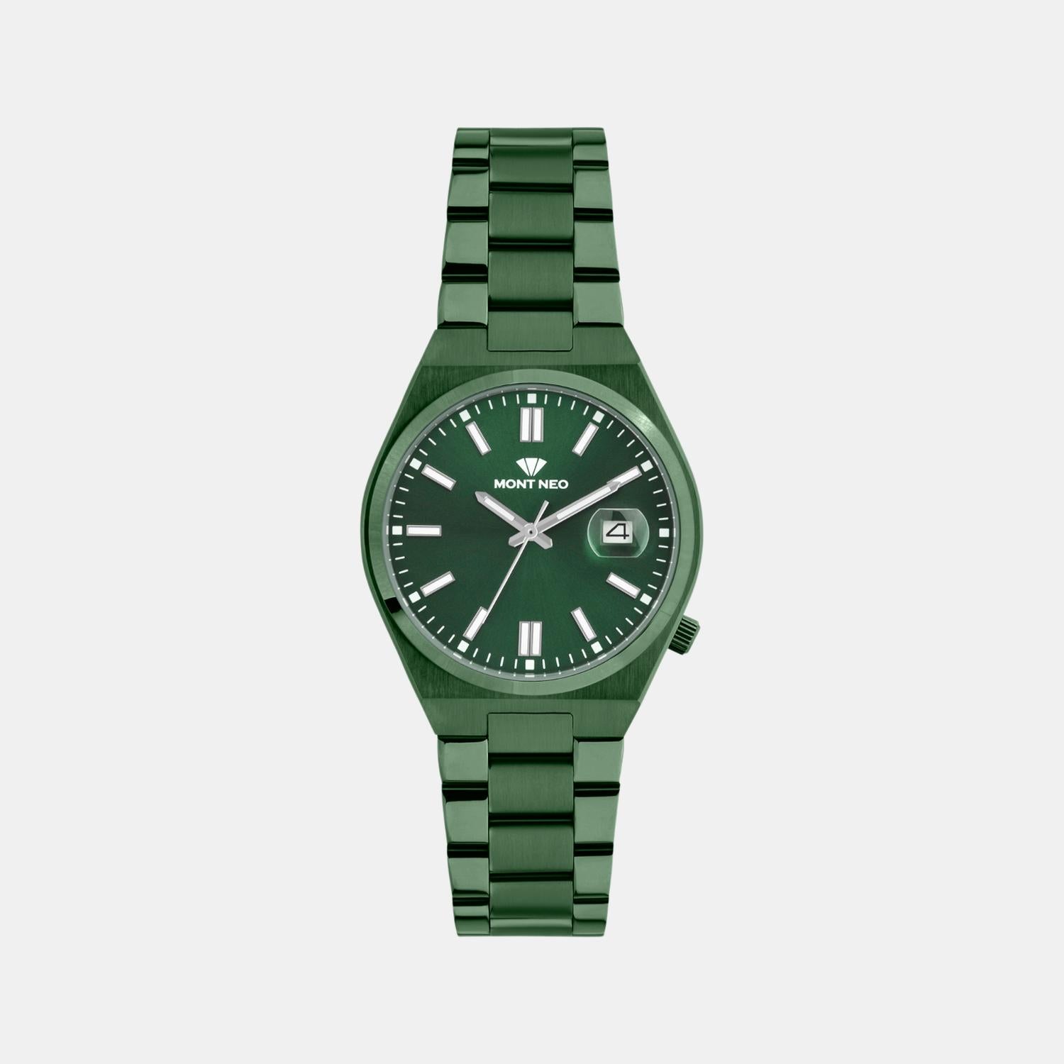 Men Quartz Green Dial Analog Metal Watch 3506E-M101014