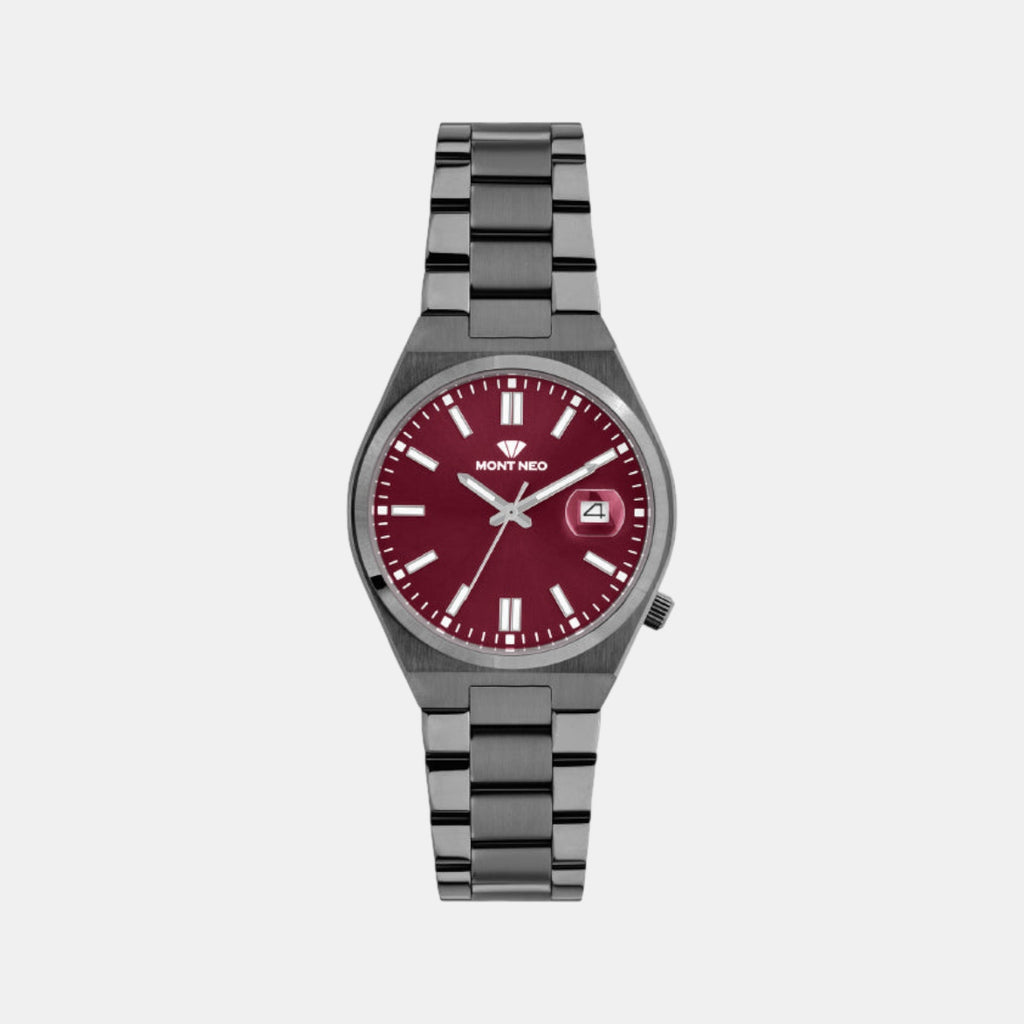 Men Quartz Maroon Dial Analog Metal Watch 3506E-M8812