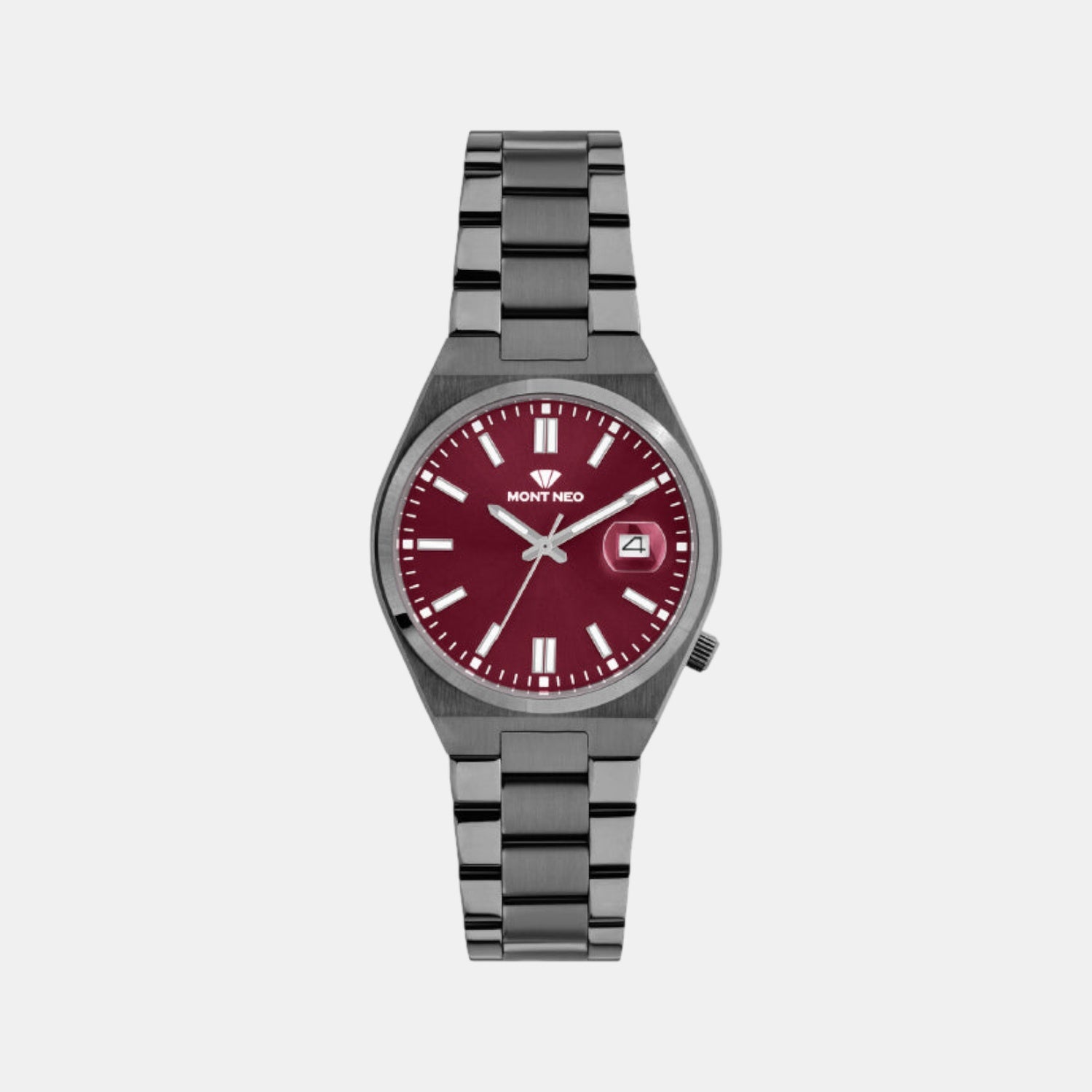 Men Quartz Maroon Dial Analog Metal Watch 3506E-M8812