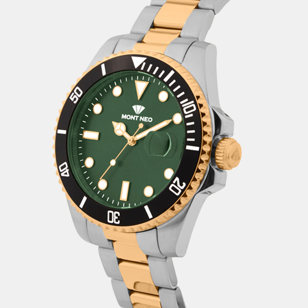 Men Quartz Green Dial Analog Metal Watch 3507E-M1314