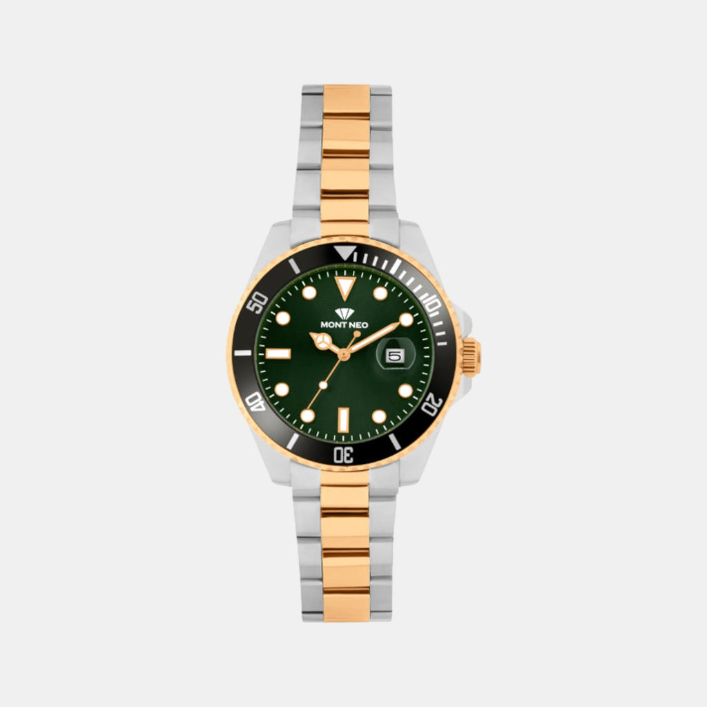 Men Quartz Green Dial Analog Metal Watch 3507E-M1314