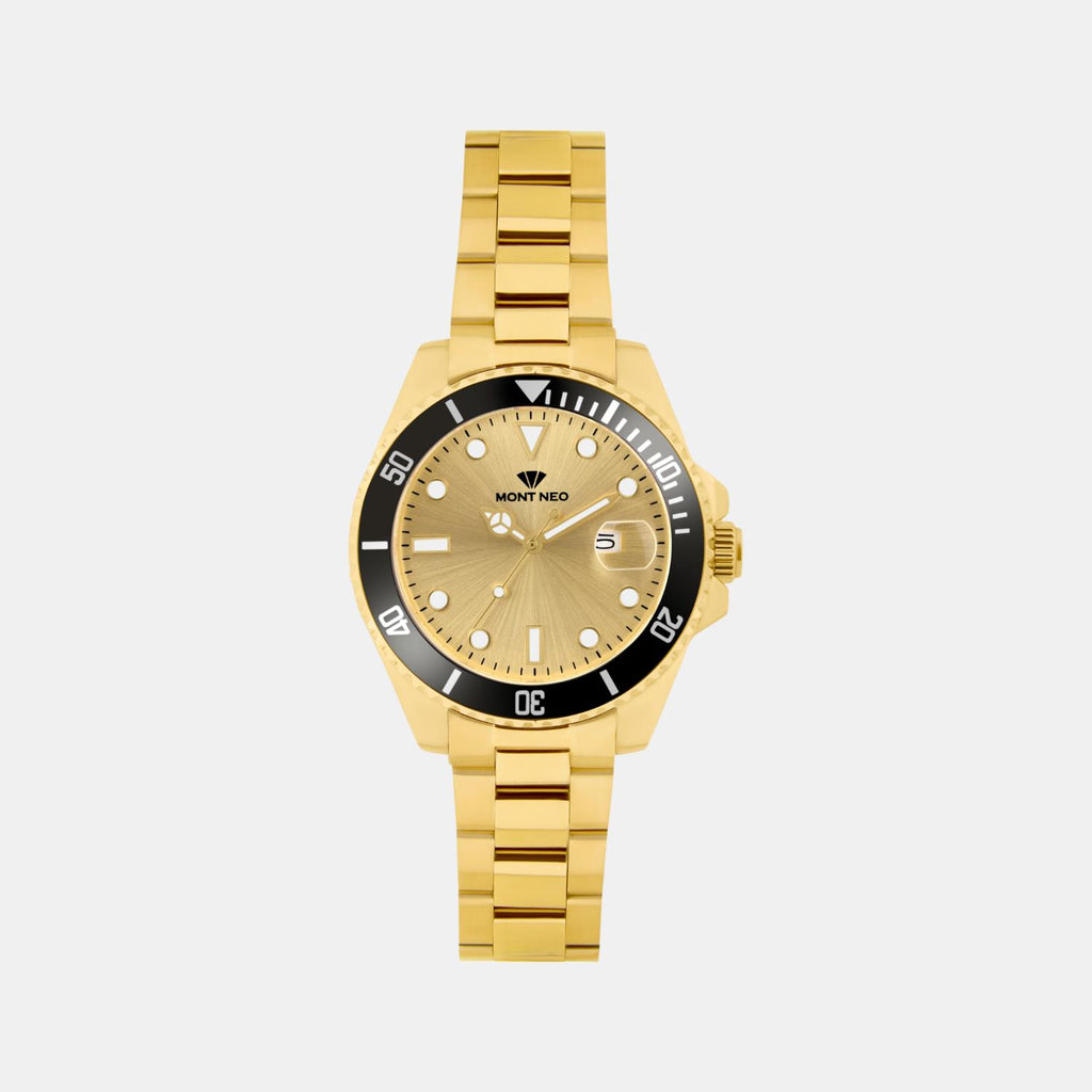 Men Quartz Champagne Dial Analog Metal Watch 3507E-M2208