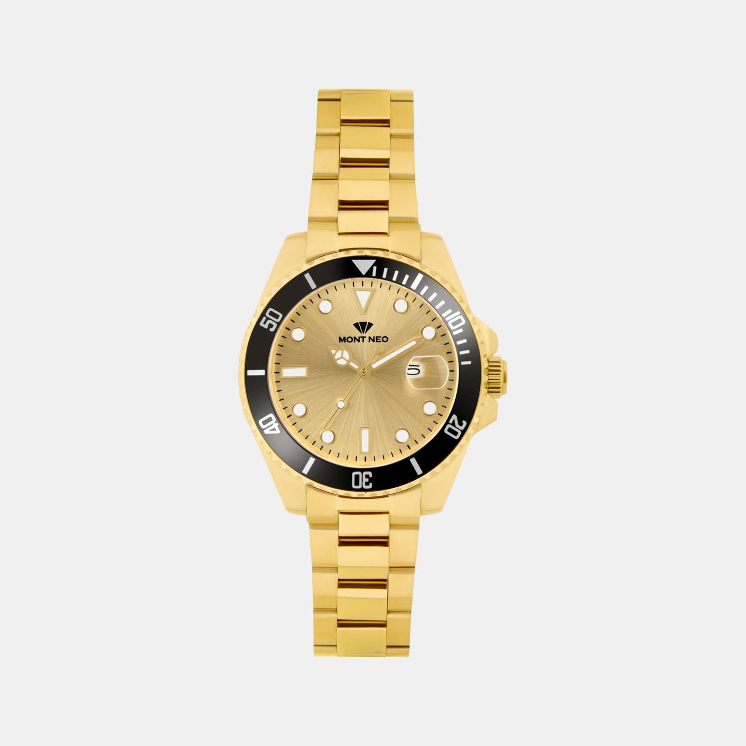 Men Quartz Champagne Dial Analog Metal Watch 3507E-M2208