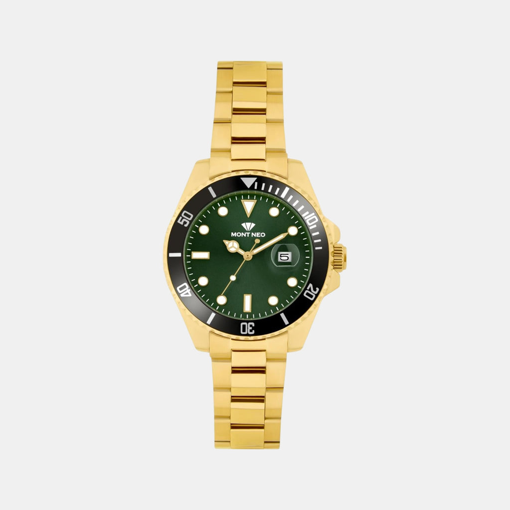 Men Quartz Green Dial Analog Metal Watch 3507E-M2214