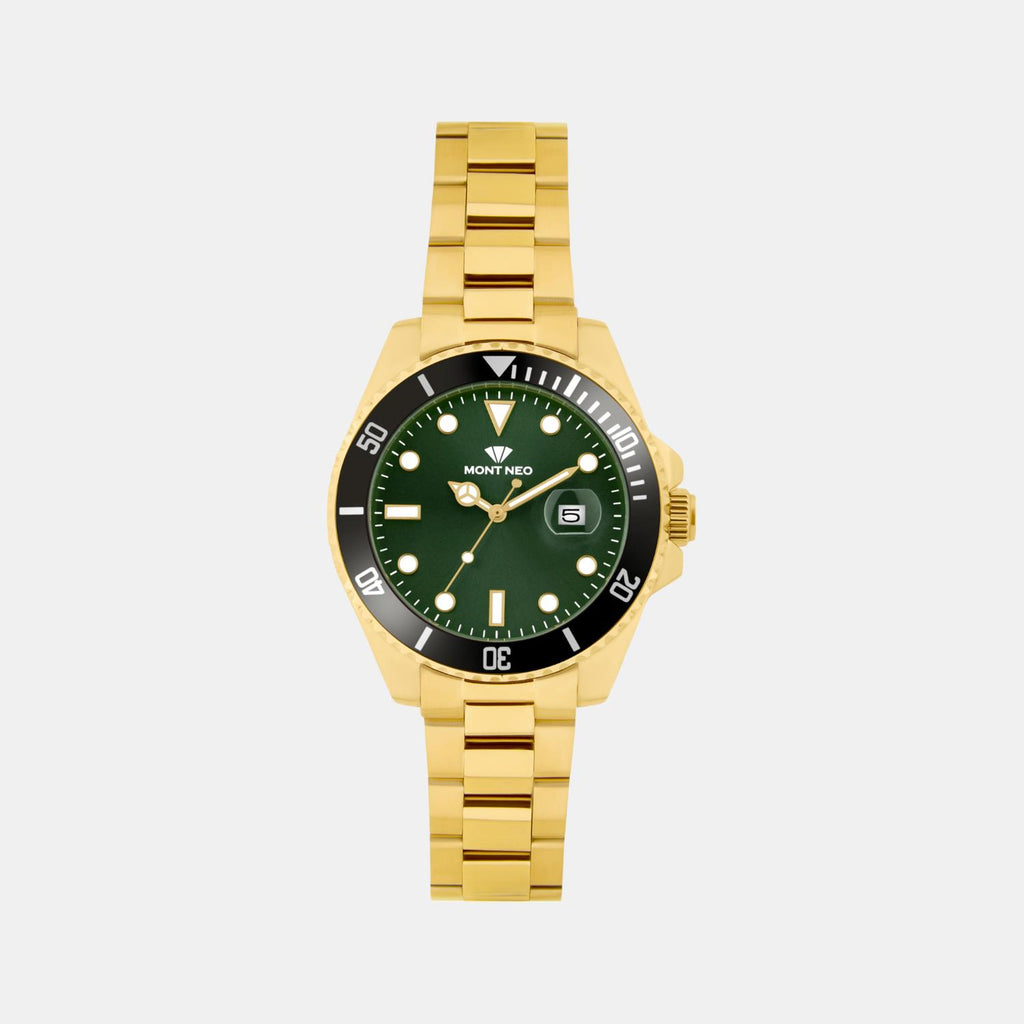 Men Quartz Green Dial Analog Metal Watch 3507E-M2214
