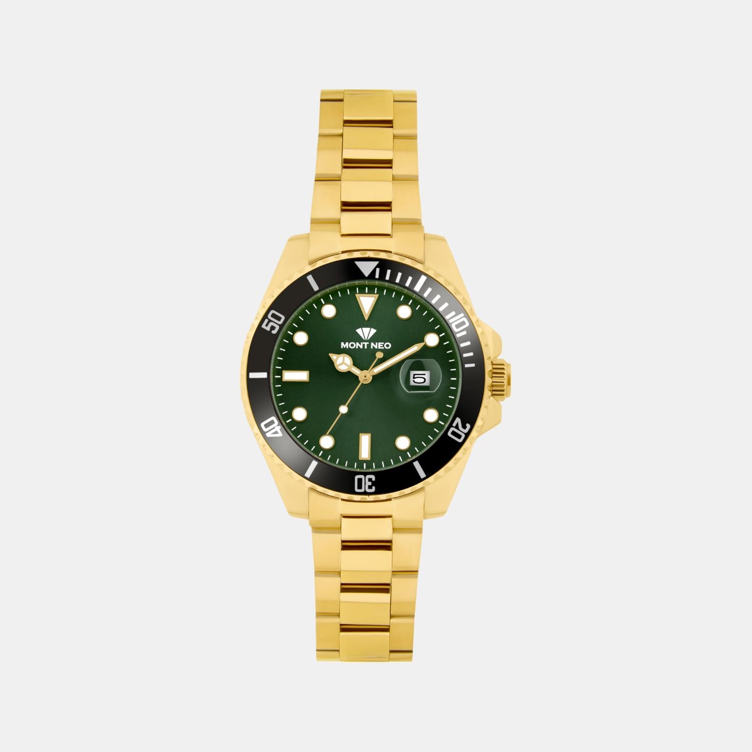 Men Quartz Green Dial Analog Metal Watch 3507E-M2214
