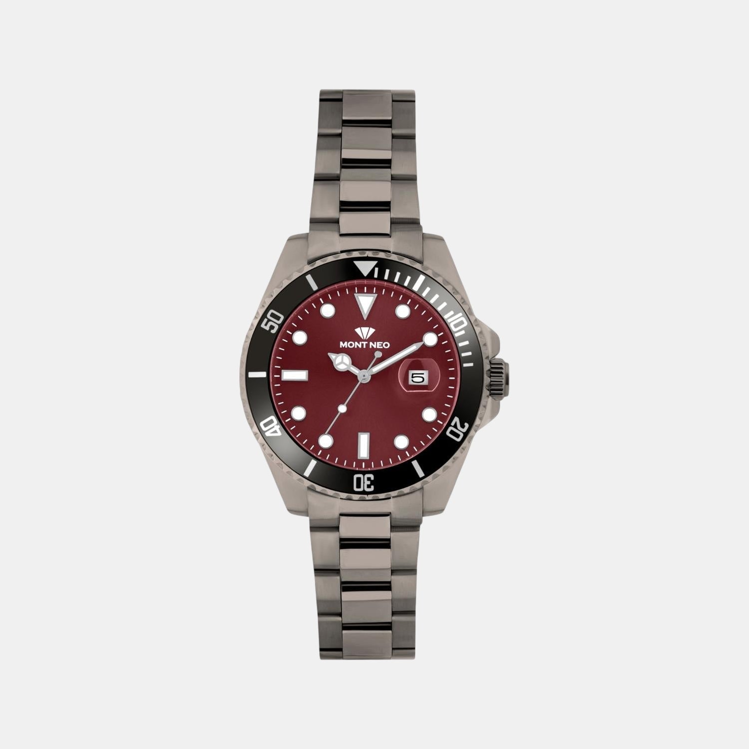 Men Quartz Maroon Dial Analog Metal Watch 3507E-M8812