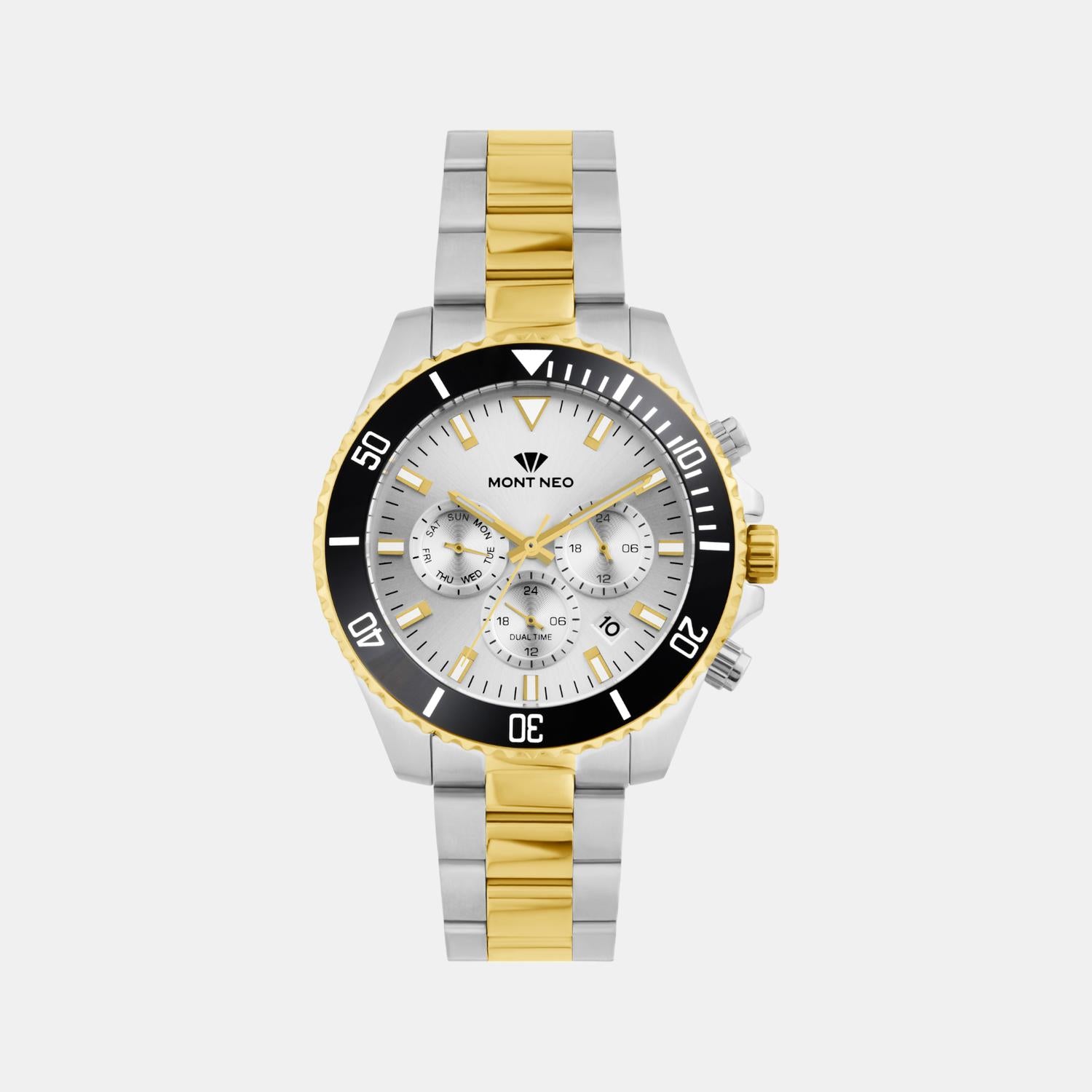 Men Quartz Silver Dial Multi-Function Metal Watch 3508M-M1203