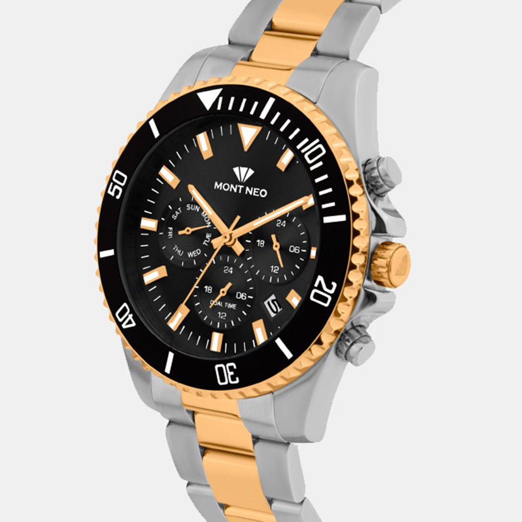 Men Quartz Black Dial Multi-Function Stainless Steel Watch 3508M-M1304